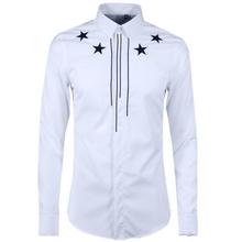 Camisa de algodón de 100% de lujo para hombre, camisa de manga larga con pentagrama y línea Vertical, ajustada, informal, color blanco y negro 2024 - compra barato
