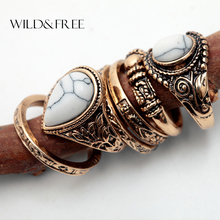Conjunto feminino 6pcs anel de dedo vintage anel clássico ouro simples círculo articulação boêmio joias médio 2024 - compre barato