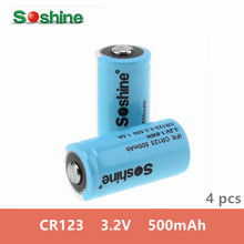 Bateria recarregável lifepo4 original soshine cr123 16340 3.2v 500mah, 4 unidades, bateria recarregável para lanterna farol câmera nova 2024 - compre barato