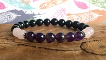AAA Grade Black Onyx Purple Quartz & RoseQuartz Bracelet Fashion Yoga Mala Bracelet Keep Balanced Beautifully Gift For Girl 2024 - buy cheap