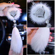 Presente de natal strass cristal vison pele carro pingente de pele de raposa ornamentos espelho retrovisor pendurado pingente charme ornamento feminino 2024 - compre barato