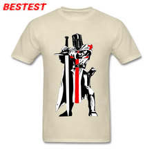 Vintage T-shirt For Men Cotton Tshirt Beige T Shirts Custom Short Sleeve Tops Temple Flag Coolest Clothes Medival Knight Print 2024 - buy cheap