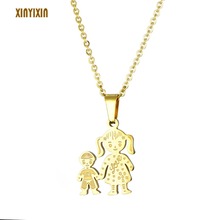 Cute Girl and Boy Stainless Steel Gold Pendant Necklace for Women Couple Mom and Son Family Choker Necklace Valentine's Day Gift 2024 - buy cheap