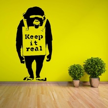 Vinyl Removable Bansky Chimp With Keep It Real Quotes Wall Sticker living Room House Wall Art Decoration Wall Mural Y-862 2024 - buy cheap