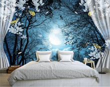 Mural 3D para pared, papel tapiz de paisaje Natural, noche tranquila, bosque, Luna, personalizado, paisaje para habitación, foto, ventana, dormitorio 2024 - compra barato