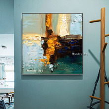 100% de arte para sala de estar, pintura abstracta pintada a mano sobre lienzo, arte de pared, obra de arte para sala de estar 2024 - compra barato