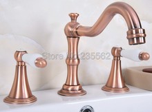 Antique Red Copper Deck Mounted Bathroom Faucet Dual Handle Widespread Bath Tub Mixer Tap 3 hole Vessel Sink Faucets Lrg072 2024 - buy cheap