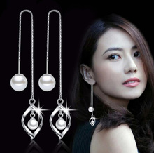 Trendy Tassel Simulated Pearl Earrings for Women 925 Sterling Silver Wedding Long Drop Dangle Tassel Earring Jewelry KY215 2024 - buy cheap