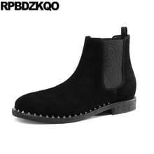 Botines Chelsea de piel para hombre, calzado informal de ante, sin cordones, con remaches, estilo británico, forrado de talla grande, cuero genuino, negro, Invierno 2024 - compra barato