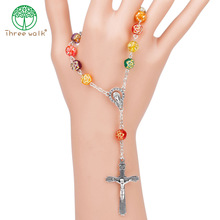 Colorful Acrylic Rose Flower Beads Religious Cross Bracelet Catholic Rosary Necklace Jesus Crucifix Stars Mary Centerpiece 2024 - buy cheap