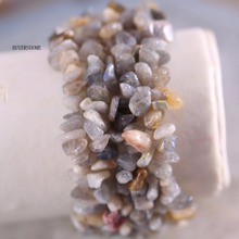 Fashion Jewelry Gift Bangle For Women Natural  Gray Labradorite Stone Chip Beads Cord Stretch Bracelet 7" H051 2024 - купить недорого