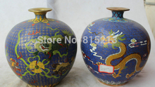 bi001311  9" Marked Chinese Dynasty palace Cloisonne Bronze Gild flower Bottle Vase Pair 2024 - buy cheap