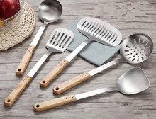 5pcs/set Wood Handle Stainless Steel Non-stick Cooking Utensil Set Spoon Shovel Spatula Ladle Turners Kitchen Utensil Set PK 004 2024 - buy cheap