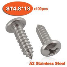 100 piezas DIN7981 ST4.8 x 13 A2 de acero inoxidable tornillo autorroscante de Phillips Cruz Pozidriv cabeza Self-Tapping tornillos 2024 - compra barato