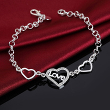 Silver exquisite heart crystal for women lady cute noble nice bracelet fashion charm chain jewelry wedding party gift LH015 2024 - buy cheap