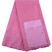 Tela de encaje guipur de seda de leche, tejido africano bordado con piedras de alta calidad, Color rosa, 1424 2024 - compra barato