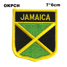 Jamaica bandeira escudo forma ferro-na bandeira remendo bordado viu em emblemas remendos para vestuário PT0197-S 2024 - compre barato