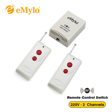 Переключатель eMylo AC 220V 1000W 10A, 2-канальный реле, Белый передатчик, RF умный беспроводной пульт дистанционного управления, переключатель 433 МГц для двигателя света 2024 - купить недорого