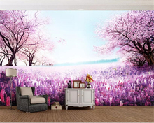 Beibehang papel de parede personalizado mural roxo romântico lavanda cereja árvore tv fundo parede pintura decorativa 3d papel de parede 2024 - compre barato