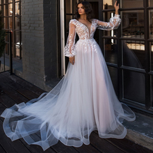 Сексуальное розовое платье с треугольным вырезом, кружевное платье для свадьбы с длинным рукавом, платье для невесты, на заказ, Винтаж свадебное платье в пол 2024 - купить недорого