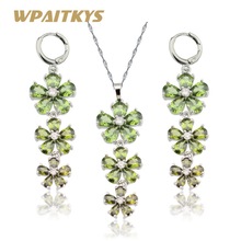 WPAITKYS-pendientes de plata de primera ley con forma de flor para mujer, aretes, collar, Color verde oliva, piedra semipreciosa, caja de regalo gratis 2024 - compra barato