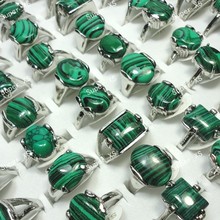 100Pcs Mixed Green Malachite Stone Silver Plated Rings for Women Men Whole Jewelry Bulk Lots Free Shipping RL524 2024 - buy cheap
