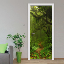 Adesivo de parede 3d para porta de floresta verde, papel de parede autoadesivo à prova d'água para decoração de casa e sala de estar 2024 - compre barato