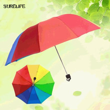 Grande arco íris três-chuva dobrável e 10 costelas windproof do guarda-chuva de proteção UV para as mulheres e homens de alta qualidade 2024 - compre barato