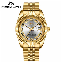 MEGALITH Luxury Watches Men Waterproof Analogue Date Wrist Watch For Man Gold Case Business Casual Men's Watch Relogio Masculino 2024 - buy cheap