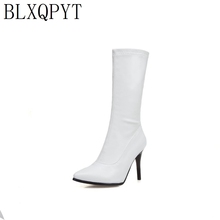 BLXQPYT-Botas de tacón medio con punta estrecha para mujer, botines sexys de 9cm, zapatos de boda a la moda, tallas 32-50, T616 2024 - compra barato