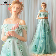 Sky Blue Evening Dresses 2020 New A-line Half Sleeve Flowers Appliques Elegant Prom Party Dress Gowns Vestido De Festa JK12 2024 - buy cheap