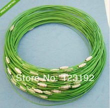 Free shipping Wholesale 1mm 18inch Green stainless steel wire necklace cord collar choker screw clasp 100pcs/lot 2024 - buy cheap
