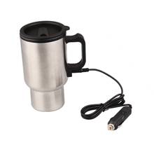 Calentador de agua del té para el coche, taza térmica de acero inoxidable de 450ml, CC de 12V, Taza de Viaje, plata y negro 2024 - compra barato
