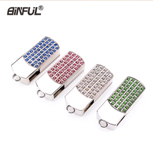 new Metal Crystal Stainless steel rotary Key Chain USB 2.0 USB Flash Drive 64GB 8GB 16GB 32GB Memory Stick disk  Pen drives gift 2024 - buy cheap