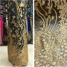 peacooktail flower gold mesh lace embroidery lace fabric Wedding Dress Tulle Skirt Material fabrics for patchwork 2024 - buy cheap