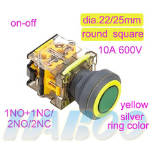 5 шт. dia.22/25 мм ультратонкая модная головка переключателя круглый квадратный с кольцом цвет ВКЛ-ВЫКЛ кнопочный переключатель 10A600V 1NO + 1NC/2NO/2NC 2024 - купить недорого