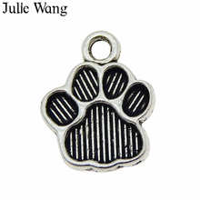 Julie Wang 50PCS Alloy Pet Dog Cat Small Paw Footprint Charms Antique Silver Color Necklace Jewelry Making Findings Accessory 2024 - buy cheap