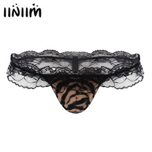 Mens Gay Lingerie Sexy Panties Low Rise Ruffle Lace Open T Back Bulge Pouch Bikini String Homme Thongs Underwear Underpants 2024 - buy cheap