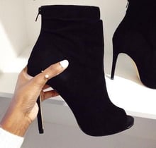 Fashion Design Women Open Toe Black Suede Leather Back Zipper-up Ankle Boots Thin Heel Classical High Heel Short Boots 2024 - buy cheap