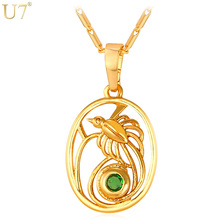 U7 Bird of Paradise Necklace & Pendant Indonesia Papua New Guinea Jewelry Women Fashion Gold Color Green Crystal P899 2024 - buy cheap