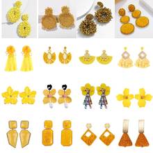 Girlgo Brand Beads Yellow Dangle Drop Earrings For Women Bohemia Flower Tassel Pendant Earrings Luxury Stone Statement Jewelry 2024 - buy cheap