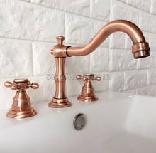 Antique Red Copper Bathroom Widespread Tap Deck Mounted Basin / Sink / Bathtub Faucets Dual Handle Cold & Hot Water Taps Wrg041 2024 - buy cheap