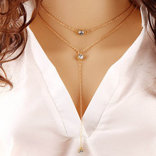 Chadatinty colar com pingente multicamadas, estilo europeu, dourado, gargantilha de corrente feminina, joias 2024 - compre barato