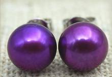 Charming Pearl Jewelry Purple Natural Freshwater Pearl Earrings 8mm S925 Silvers Stud Jewelry Fashion Lady's Wedding Party Gift 2024 - buy cheap