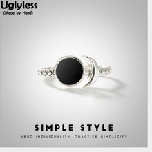 Uglyless 100% Real 925 Sterling Silver Moon Finger Rings for Women Enamel Sun Open Ring Handmade Twisted Fine Jewelry Simple 2024 - buy cheap