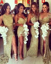 SuperKimJo Gold Sequin Bridesmaid Dresses Long 2020 Sparkle Lace Applique Elegant Cheap Wedding Guest Dress Vestidos Fiesta Boda 2024 - buy cheap