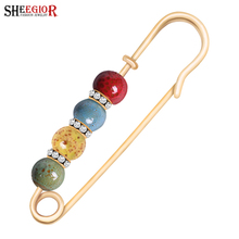 SHEEGIOR Korean Gold Big Brooch Pins Colour Ceramics Cardigan Buckle Accessories Lovely Long Brooches for Women Clothing Jewelry 2024 - buy cheap