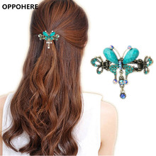 Elegant Women Turquoise Butterfly Flower Hairpins Vintage Hair Barrettes Clip Crystal Butterfly Bow Hair Clip Hair Accessories 2024 - buy cheap
