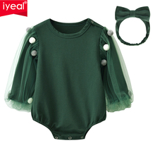 IYEAL Newest Newborn Baby Girl One Piece Bodysuit + Cute Headband Fashion Chiffon  Long Sleeve Jumpsuit for Toddler Girl Clothes 2024 - buy cheap