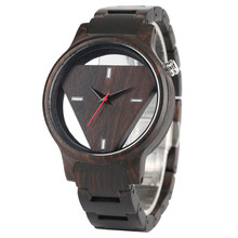 Reloj de madera negra para hombre, cronógrafo con forma de triángulo hueco, correa de madera, informal, de cuarzo, deportivo, regalos de hora 2024 - compra barato